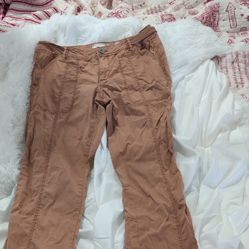Women's Anthropologie Heihei Casual Tan Cargo Pants Jeans Size 28